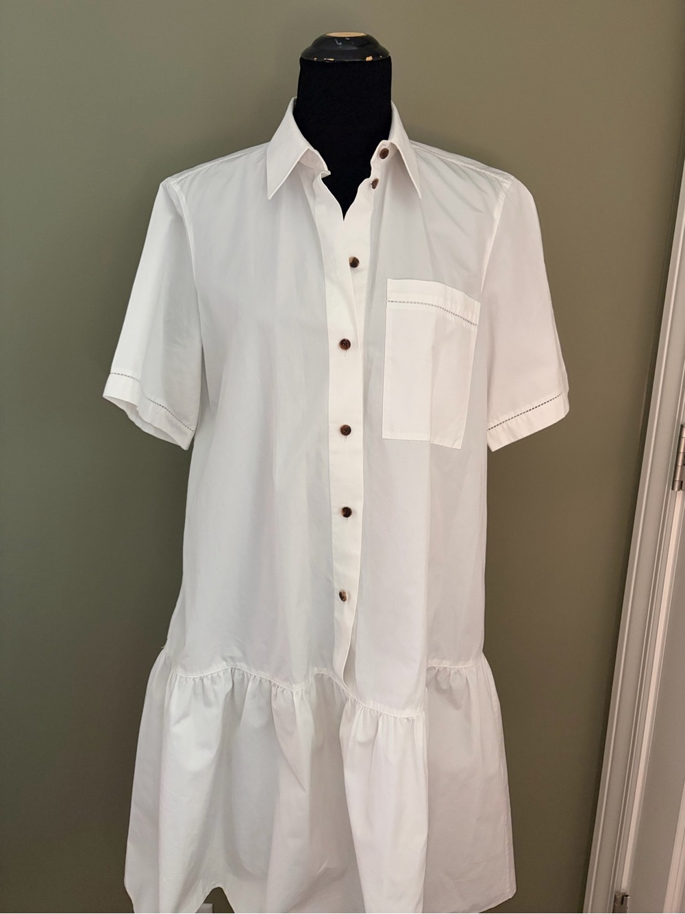 Lafayette 148 New York White Short-Sleeve Button-Front Shirt Dress